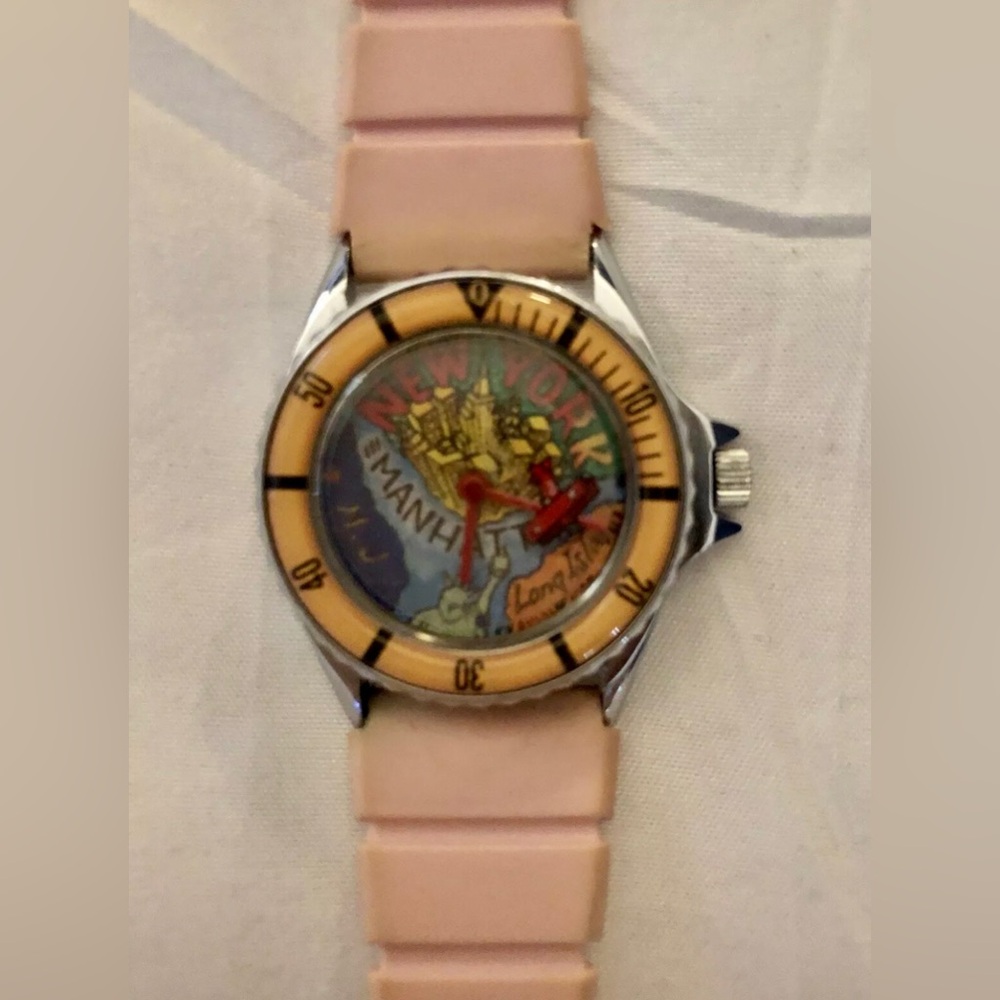 Retro Ladies Watch NYC Manhattan Face w/Moving Airplane, Vintage, Rare, HTF!!